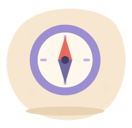 Boussole à l'aiguille rouge et bleu nuit dans un cercle violet